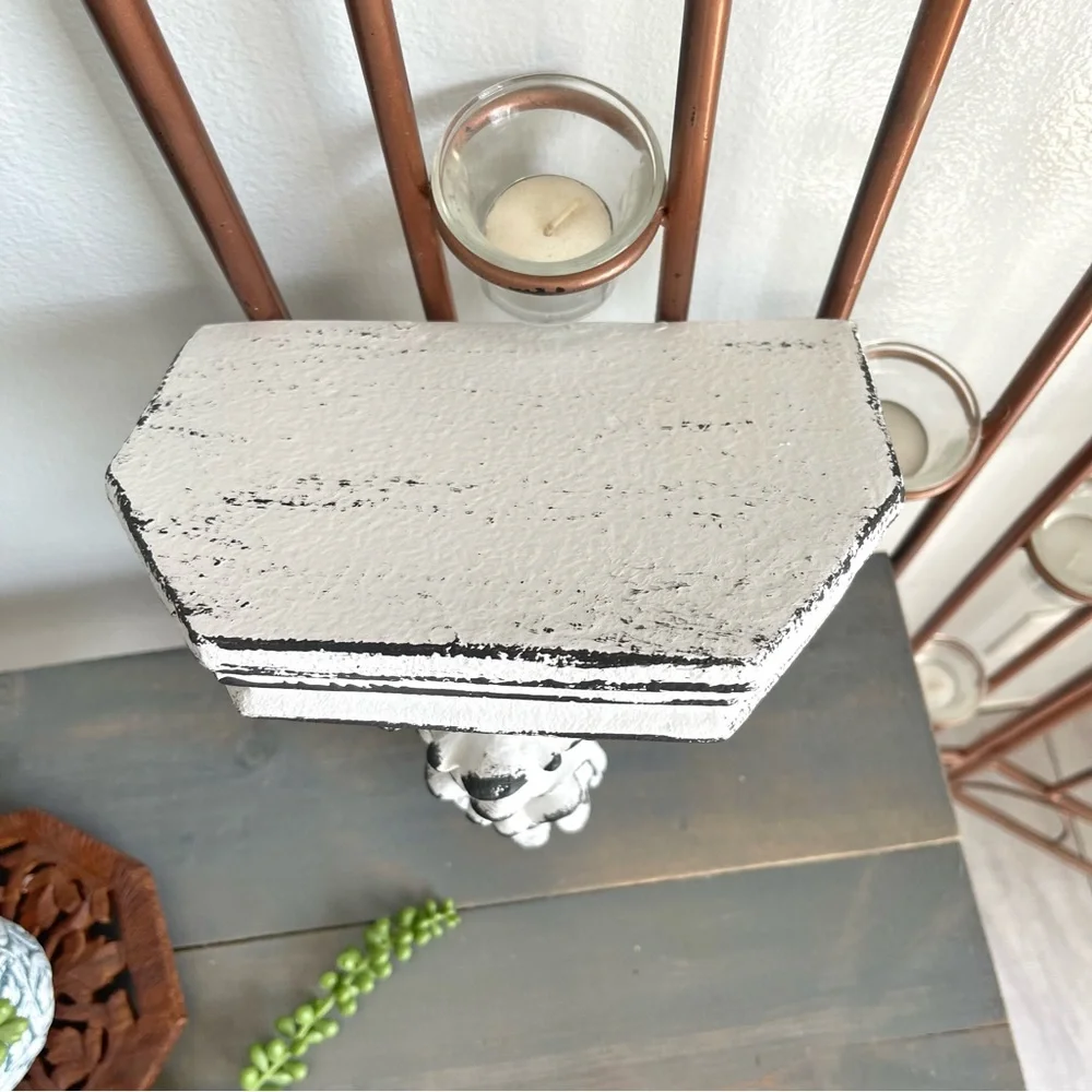 Eclectic Revival Upcycled Hand Painted Decorative Wall Display Shelf White Black